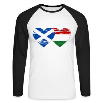 Scotland Hungary flag heart used - Unisex Long Sleeve Baseball T-Shirt - white/black - Front - Nik (191cm)