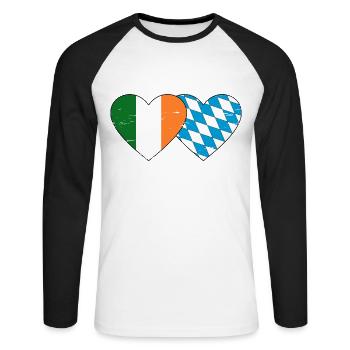 Drapeau de l’Irlande Bavière Coeur utilisé - T-shirt baseball manches longues Homme - blanc/noir - Devant - Nik (191cm)