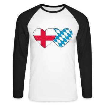 Angleterre Bavière Drapeau Coeur utilisé - T-shirt baseball manches longues Homme - blanc/noir - Devant - Nik (191cm)