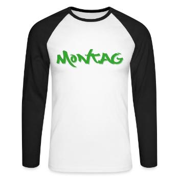 Montag, alle Wochentage erhältlich, nettsfetz.de - Unisex Baseballshirt langarm - Weiß/Schwarz - Vorne - Nik (191cm)