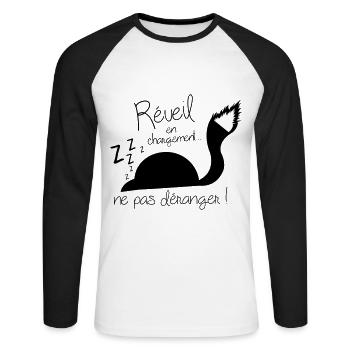Chat réveil en chargement ! ne pas déranger ! - T-shirt baseball manches longues Homme - blanc/noir - Devant - Nik (191cm)