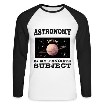 Astronomie ist mein Lieblingsthema, Planet Saturn - Unisex Baseballshirt langarm - Weiß/Schwarz - Vorne - Nik (191cm)