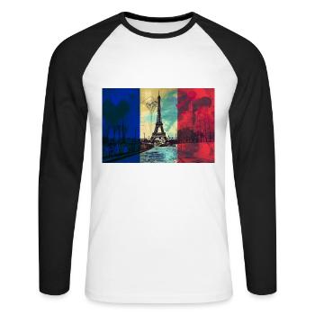 Paris Skyline Tour Eiffel France Drapeau Drapeau - T-shirt baseball manches longues Homme - blanc/noir - Devant - Nik (191cm)