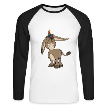 Idée cadeau unique d'âne de licorne / corne d'âne - T-shirt baseball manches longues Homme - blanc/noir - Devant - Nik (191cm)