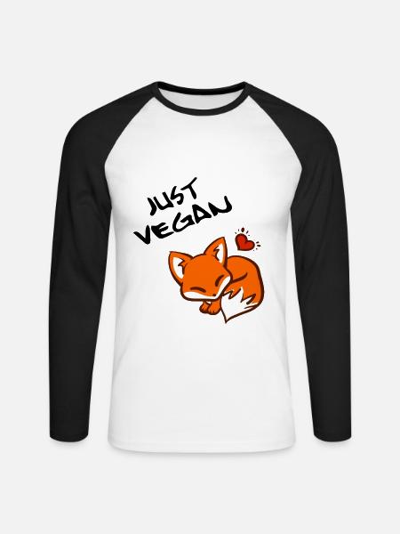 Just Vegan - Fox Geschenkidee Veganer Fuchs - Unisex Baseballshirt langarm - Weiß/Schwarz