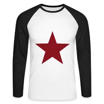 Etoile rouge vin star red - T-shirt baseball manches longues Homme - blanc/noir - Devant - Nik (191cm)