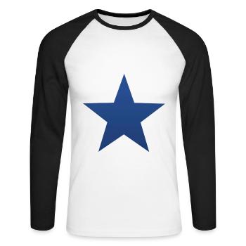 blauer Stern blue star - Unisex Baseballshirt langarm - Weiß/Schwarz - Vorne - Nik (191cm)