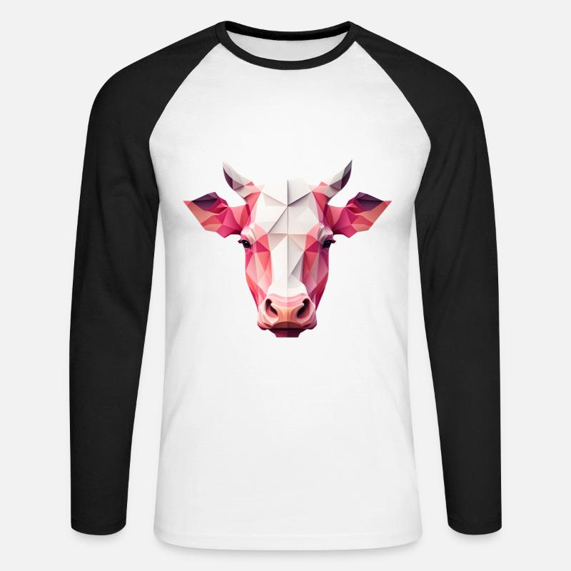 Ein eckiger rosa Kuhkopf - Unisex Baseballshirt langarm - Weiß/Schwarz