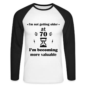 Cadeau d’anniversaire : Gagnez de la valeur à 70 - T-shirt baseball manches longues Homme - blanc/noir - Devant - Nik (191cm)