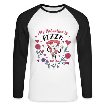My Valentine is Pizza - Unisex Long Sleeve Baseball T-Shirt - white/black - Front - Nik (191cm)