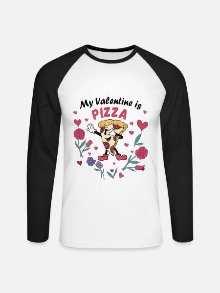 Mein Valentin ist Pizza - Unisex Baseballshirt langarm - Weiß/Schwarz