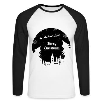 Joyeux Noël, famille de l'Avent, Rennes, Noël - T-shirt baseball manches longues Homme - blanc/noir - Devant - Nik (191cm)