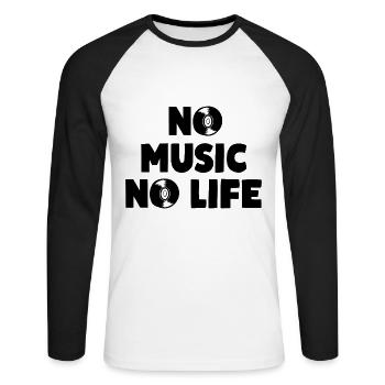 NO MUSIC NO LIFE Musikliebhaber Motto - Unisex Baseballshirt langarm - Weiß/Schwarz - Vorne - Nik (191cm)