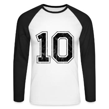Number 10 - Unisex Long Sleeve Baseball T-Shirt - white/black - Front - Nik (191cm)