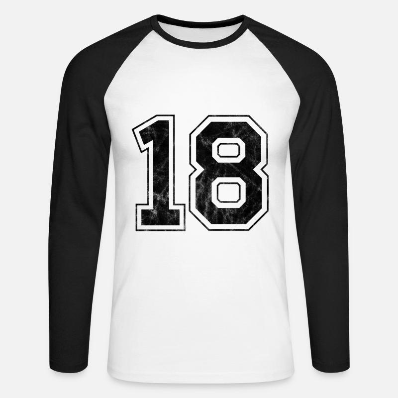 Numero 18 - Maglia da baseball a manica lunga da uomo - bianco/nero