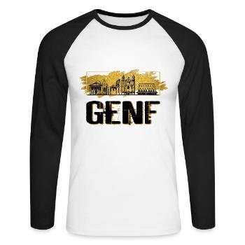 Genf Schweiz Stadt Skyline Heimat Liebe Gold - Unisex Baseballshirt langarm - Weiß/Schwarz - Vorne - Nik (191cm)