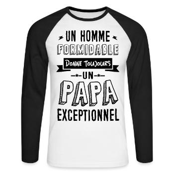 T-shirt Fête des Pères - Un Papa Exceptionnel - T-shirt baseball manches longues Homme - blanc/noir - Devant - Nik (191cm)