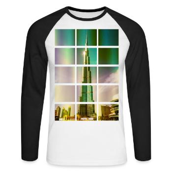 Dubai Burj Khalifa Émirats Arabes Unis - T-shirt baseball manches longues Homme - blanc/noir - Devant - Nik (191cm)