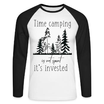 INVESTIR DU TEMPS CAMPING LA NATURE INVESTIT LE MOTIF - T-shirt baseball manches longues Homme - blanc/noir - Devant - Nik (191cm)