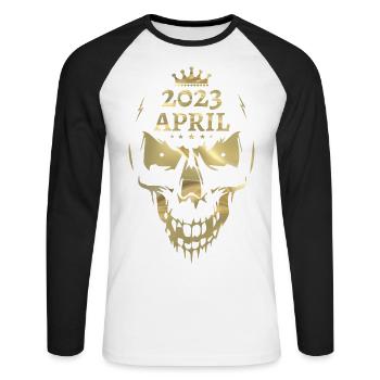 April 2023 Totenkopf Gold - Unisex Baseballshirt langarm - Weiß/Schwarz - Vorne - Nik (191cm)