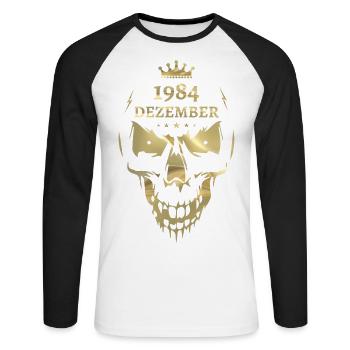 Décembre 1984 Skull Gold - T-shirt baseball manches longues Homme - blanc/noir - Devant - Nik (191cm)