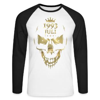 Juli 1993 Totenkopf Gold - Unisex Baseballshirt langarm - Weiß/Schwarz - Vorne - Nik (191cm)