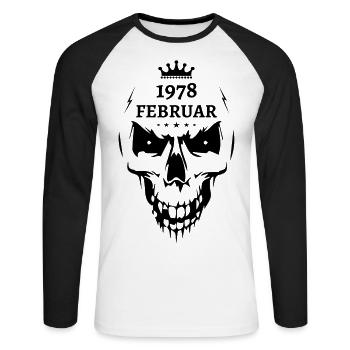 Februar 1978 Totenkopf - Unisex Baseballshirt langarm - Weiß/Schwarz - Vorne - Nik (191cm)