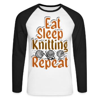 Eat Sleep Knitting Repeat - Unisex Baseballshirt langarm - Weiß/Schwarz - Vorne - Nik (191cm)