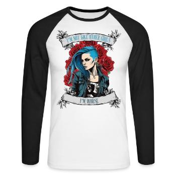 I'm not like other women, I'm worse - Unisex Long Sleeve Baseball T-Shirt - white/black - Front - Nik (191cm)