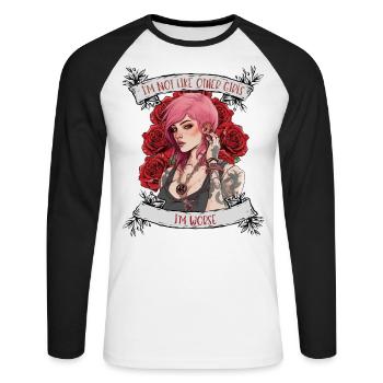 I'm not like other women, I'm worse - Unisex Long Sleeve Baseball T-Shirt - white/black - Front - Nik (191cm)