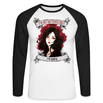 I'm not like other women, I'm worse - Unisex Long Sleeve Baseball T-Shirt - white/black - Front - Nik (191cm)