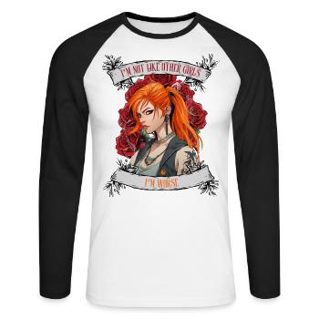 I'm not like other women, I'm worse - Unisex Long Sleeve Baseball T-Shirt - white/black - Front - Nik (191cm)