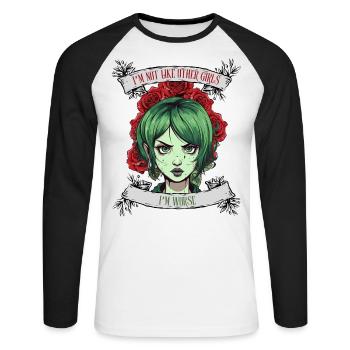 I'm not like other women, I'm worse - Unisex Long Sleeve Baseball T-Shirt - white/black - Front - Nik (191cm)