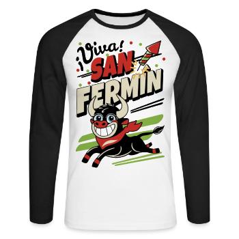 Long live San Fermín - Unisex Long Sleeve Baseball T-Shirt - white/black - Front - Nik (191cm)