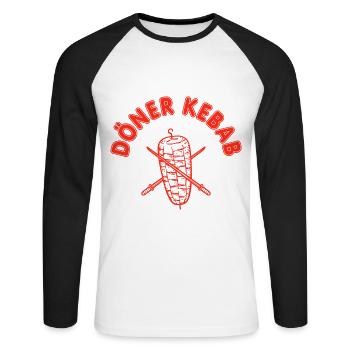 Döner Kebab Grill - Unisex Baseballshirt langarm - Weiß/Schwarz - Vorne - Nik (191cm)