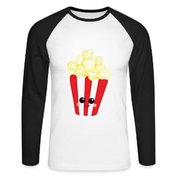 pop-corn - T-shirt baseball manches longues Homme - blanc/noir - Devant - Nik (191cm)
