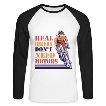 Les vrais cyclistes n’ont pas besoin de moteurs - T-shirt baseball manches longues Homme - blanc/noir - Devant - Nik (191cm)