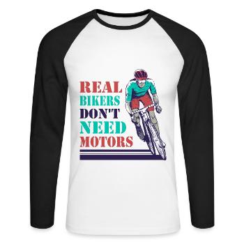 Les vrais cyclistes n’ont pas besoin de moteurs - T-shirt baseball manches longues Homme - blanc/noir - Devant - Nik (191cm)