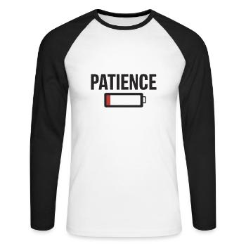Batterie Batterie Patience Travail Stress - T-shirt baseball manches longues Homme - blanc/noir - Devant - Nik (191cm)