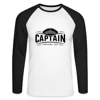 Capitaine Capitaine - Papa génial - Drôle de dicton - T-shirt baseball manches longues Homme - blanc/noir - Devant - Nik (191cm)