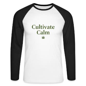 Cultivate Calm Hemp Cannabis Saying - Unisex Long Sleeve Baseball T-Shirt - white/black - Front - Nik (191cm)