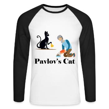 Le chat de Pavlov - Drôle de psychologie - T-shirt baseball manches longues Homme - blanc/noir - Devant - Nik (191cm)