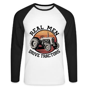 De vrais hommes conduisant des tracteurs - T-shirt baseball manches longues Homme - blanc/noir - Devant - Nik (191cm)