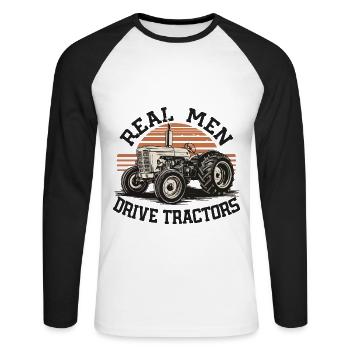 De vrais hommes conduisant des tracteurs - T-shirt baseball manches longues Homme - blanc/noir - Devant - Nik (191cm)