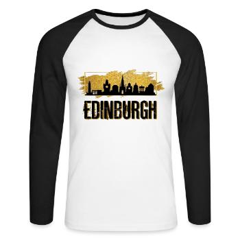 Edinburgh Schottland Stadt Skyline Liebe Gold - Unisex Baseballshirt langarm - Weiß/Schwarz - Vorne - Nik (191cm)