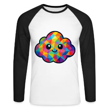 WPAP Polygone Style Kawaii Bébé Nuage - T-shirt baseball manches longues Homme - blanc/noir - Devant - Nik (191cm)