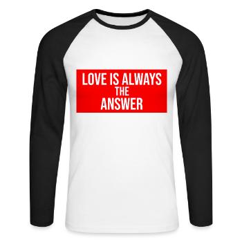 L’amour est toujours la réponse - T-shirt baseball manches longues Homme - blanc/noir - Devant - Nik (191cm)