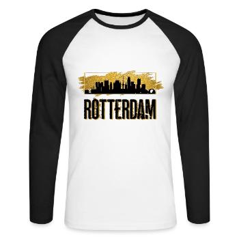 Rotterdam Pays-Bas Pays-Bas Skyline City Gold - T-shirt baseball manches longues Homme - blanc/noir - Devant - Nik (191cm)