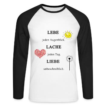 Leben Lieben Lachen Spruch - Unisex Baseballshirt langarm - Weiß/Schwarz - Vorne - Nik (191cm)