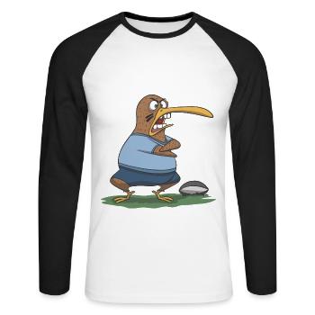 Idée cadeau kiwi haka rugby néo-zélandais - T-shirt baseball manches longues Homme - blanc/noir - Devant - Nik (191cm)